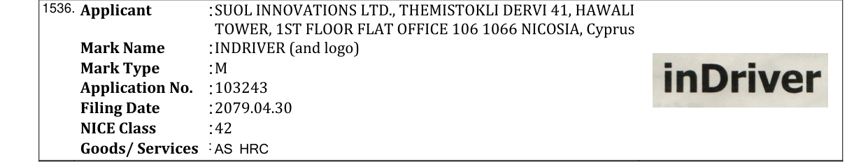 Original bulletin entry for INDRIVER (and logo)