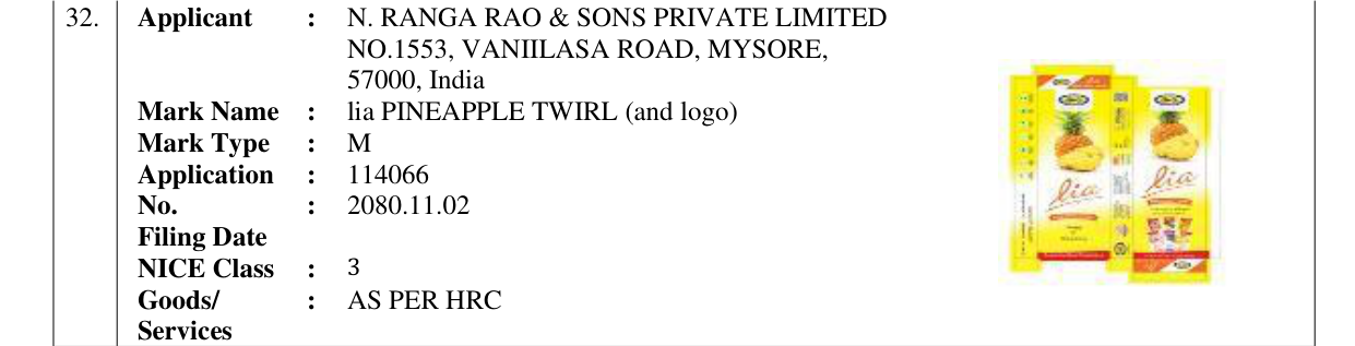 Original bulletin entry for lia PINEAPPLE TWIRL (and logo)