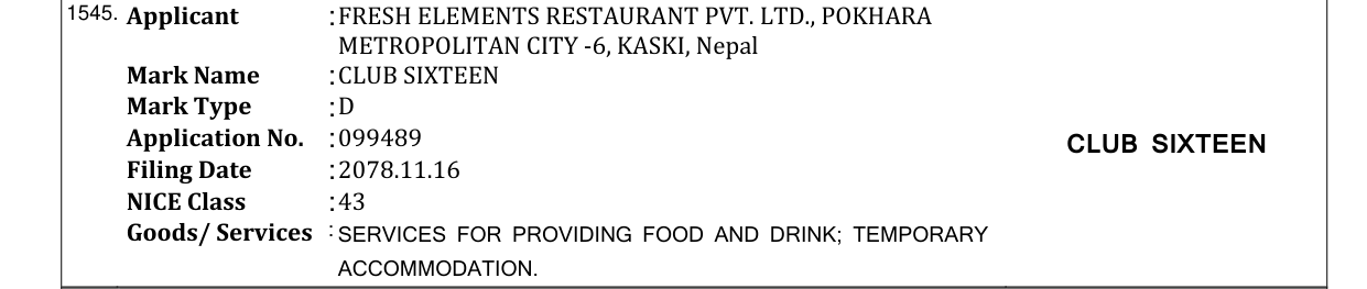 Original bulletin entry for CLUB SIXTEEN