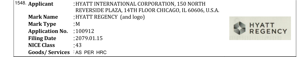 Original bulletin entry for HYATT REGENCY (and logo)