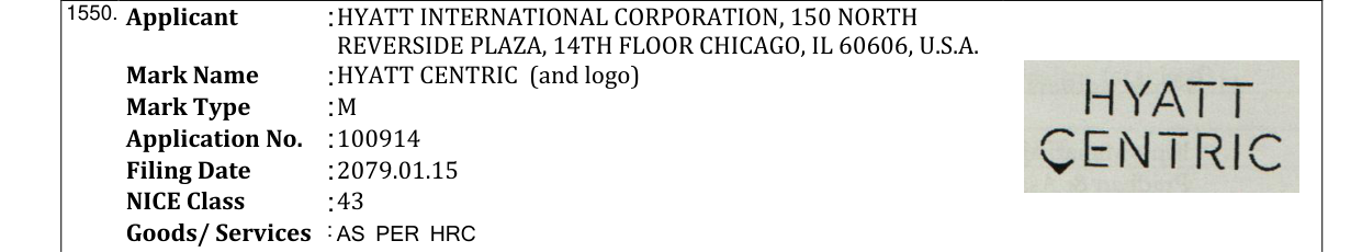Original bulletin entry for HYATT CENTRIC (and logo)