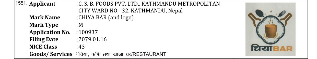 Original bulletin entry for CHIYA BAR (and logo)