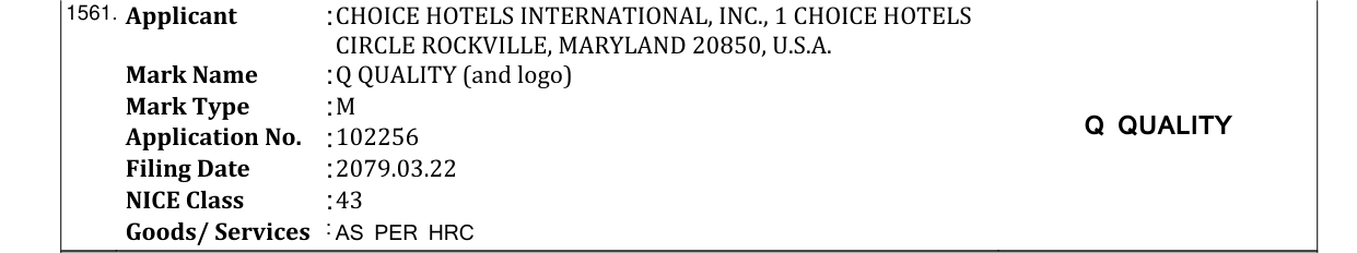 Original bulletin entry for Q QUALITY (and logo)