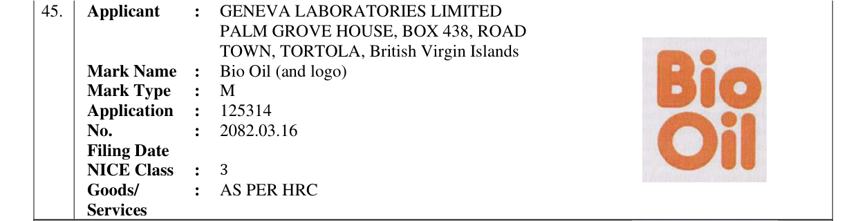 Original bulletin entry for Bio Oil (and logo)