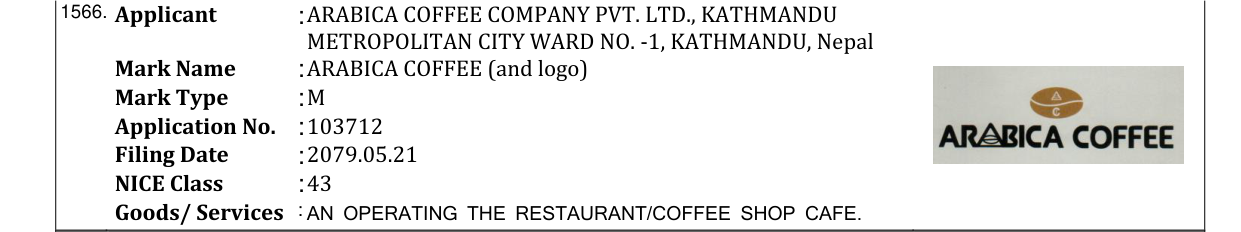 Original bulletin entry for ARABICA COFFEE (and logo)