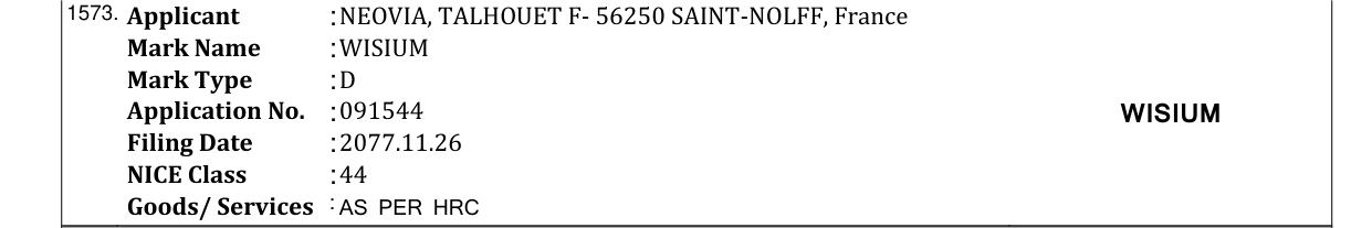 Original bulletin entry for WISIUM