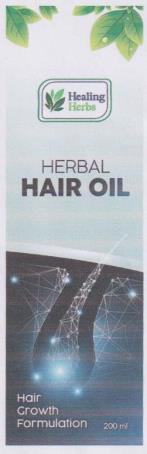 HEALING HERBS HERBAL HAIR OIL (and logo) trademark logo