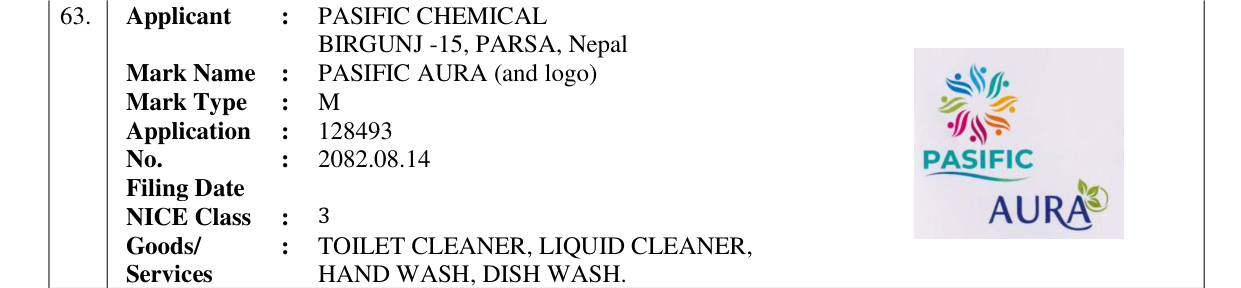 Original bulletin entry for PASIFIC AURA (and logo)