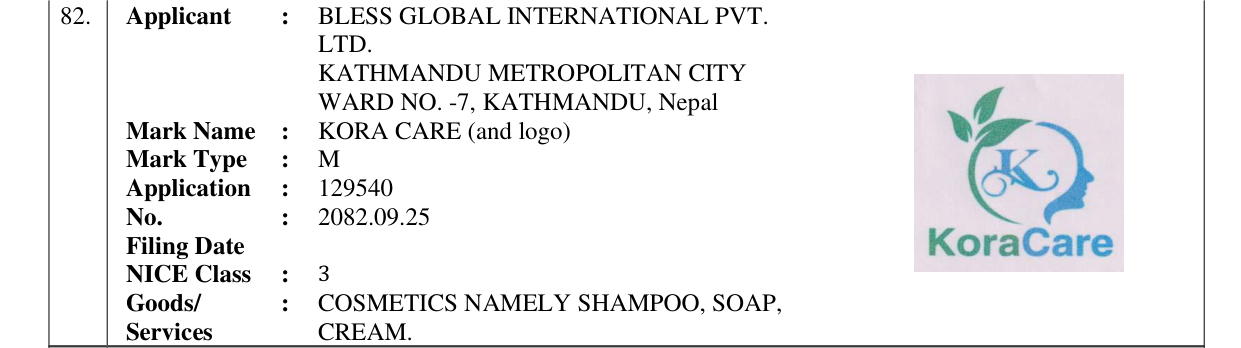 Original bulletin entry for KORA CARE (and logo)