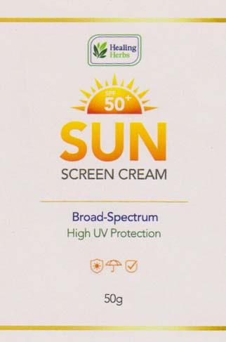 HEALING HERBS SUNSCREEN CREAM (and logo) trademark logo