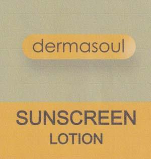 DERMASOUL SUNSCREEN LOTION (and logo) trademark logo