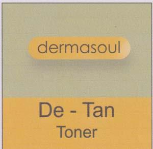 DERMASOUL DE-TAN TONER (and logo) trademark logo