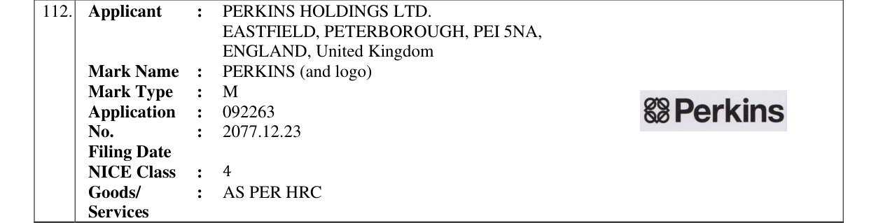 Original bulletin entry for PERKINS (and logo)