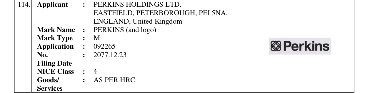 Original bulletin entry for PERKINS (and logo)
