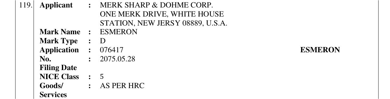 Original bulletin entry for ESMERON
