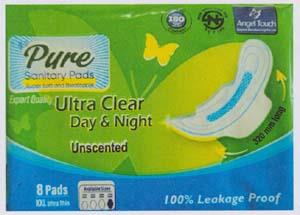 PURE SANITARY PADS ULTRA CLEAR DAY & NIGHT (and logo) trademark logo