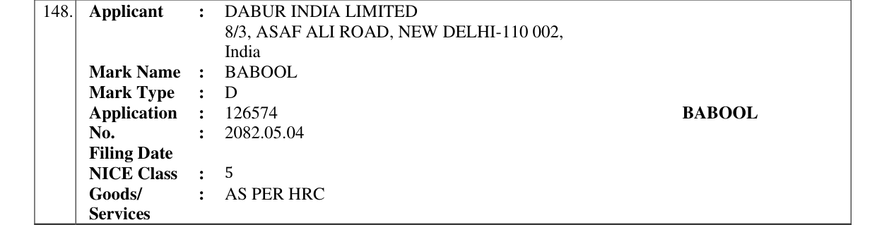 Original bulletin entry for BABOOL
