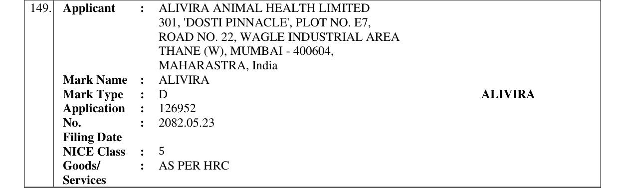 Original bulletin entry for ALIVIRA