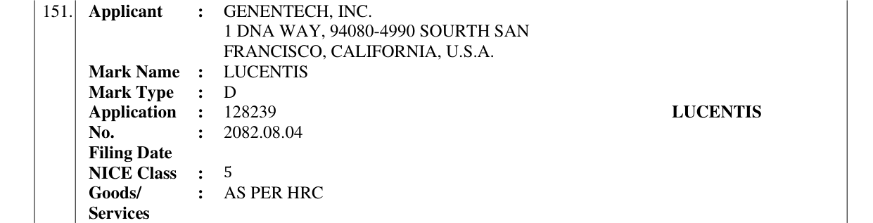 Original bulletin entry for LUCENTIS