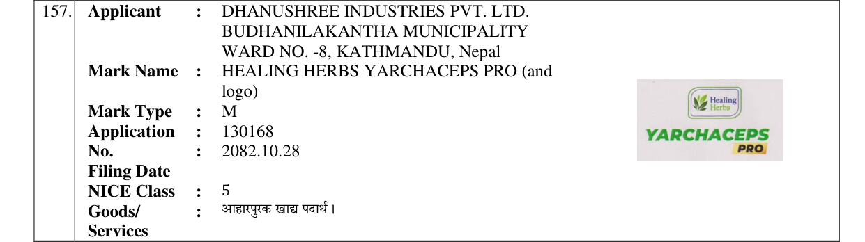 Original bulletin entry for HEALING HERBS YARCHACEPS PRO (and logo)