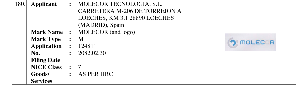 Original bulletin entry for MOLECOR (and logo)