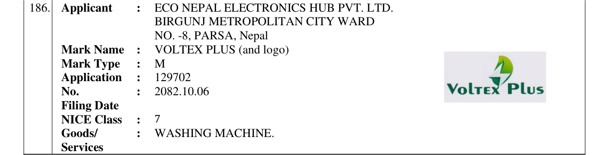 Original bulletin entry for VOLTEX PLUS (and logo)