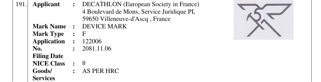 Original bulletin entry for DEVICE MARK