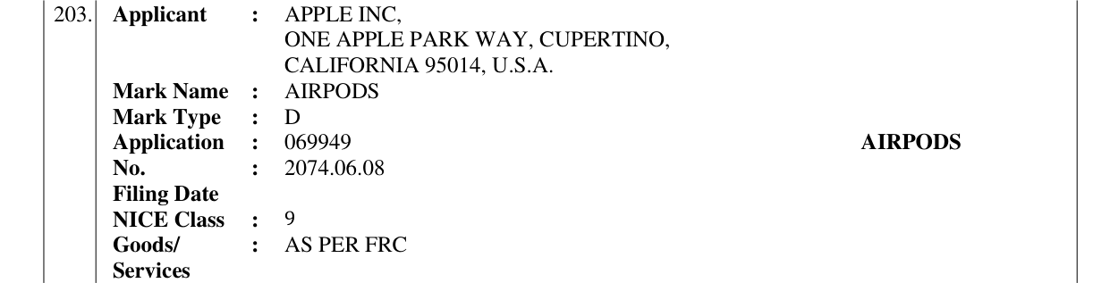 Original bulletin entry for AIRPODS