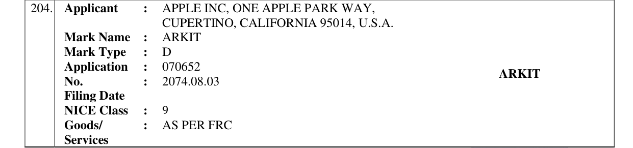 Original bulletin entry for ARKIT