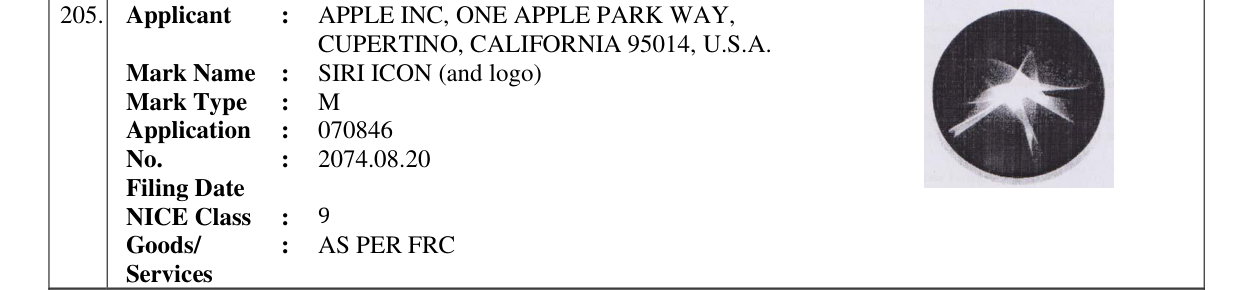 Original bulletin entry for SIRI ICON (and logo)