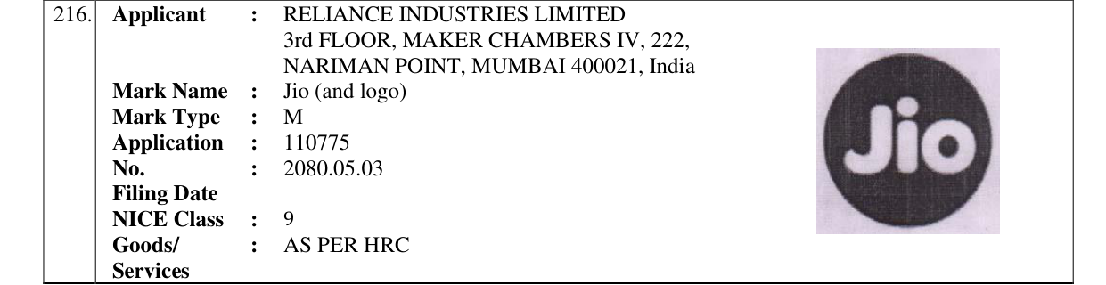 Original bulletin entry for Jio (and logo)