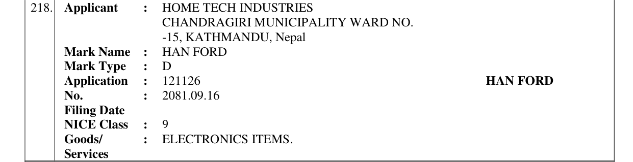 Original bulletin entry for HAN FORD