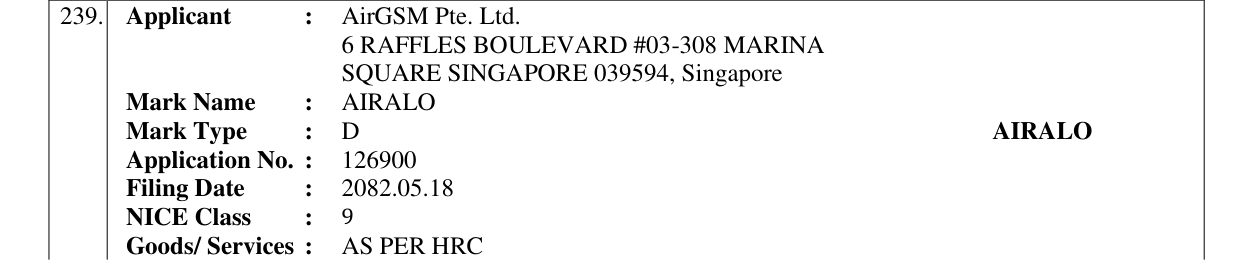 Original bulletin entry for AIRALO