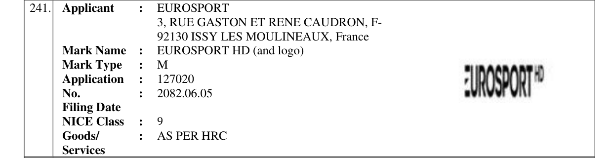 Original bulletin entry for EUROSPORT HD (and logo)