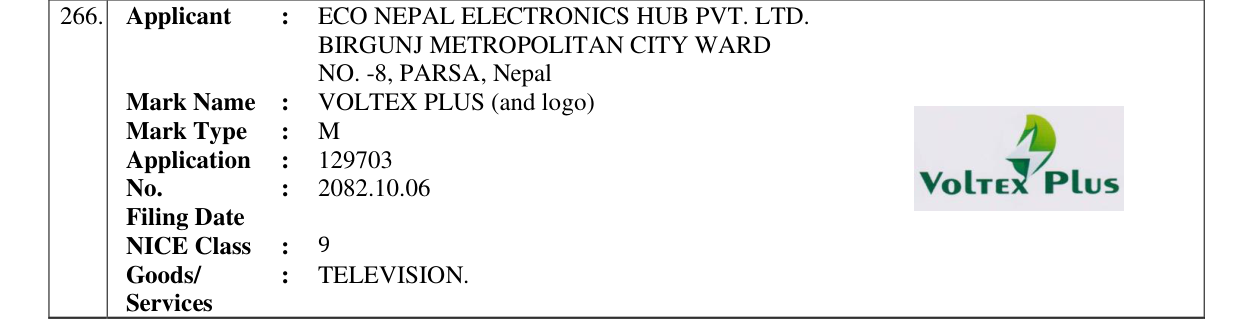 Original bulletin entry for VOLTEX PLUS (and logo)