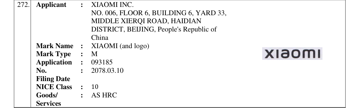 Original bulletin entry for XIAOMI (and logo)
