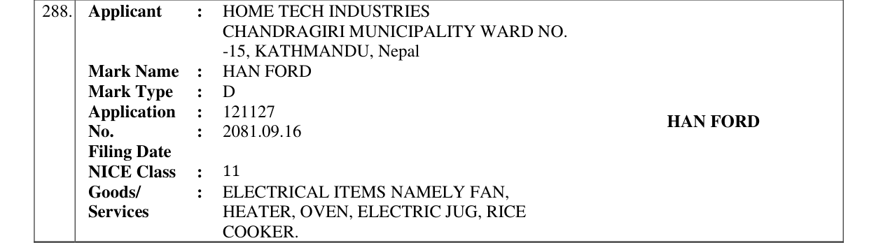 Original bulletin entry for HAN FORD