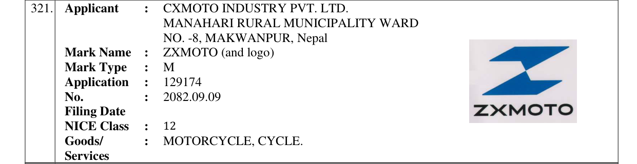 Original bulletin entry for ZXMOTO (and logo)