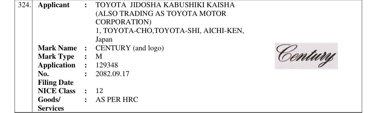 Original bulletin entry for CENTURY (and logo)