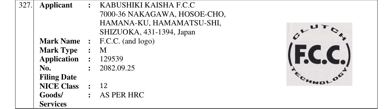 Original bulletin entry for F.C.C. (and logo)