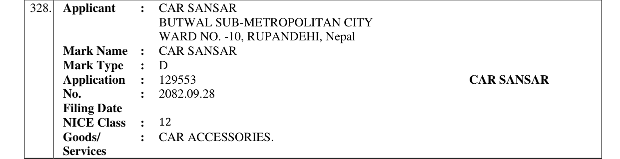 Original bulletin entry for CAR SANSAR