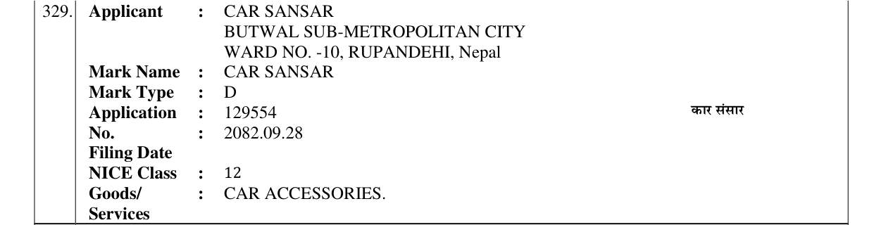 Original bulletin entry for CAR SANSAR
