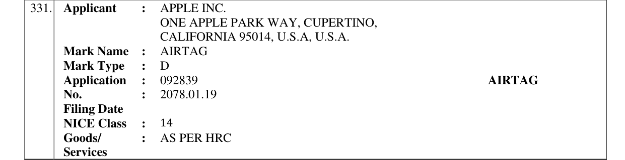 Original bulletin entry for AIRTAG