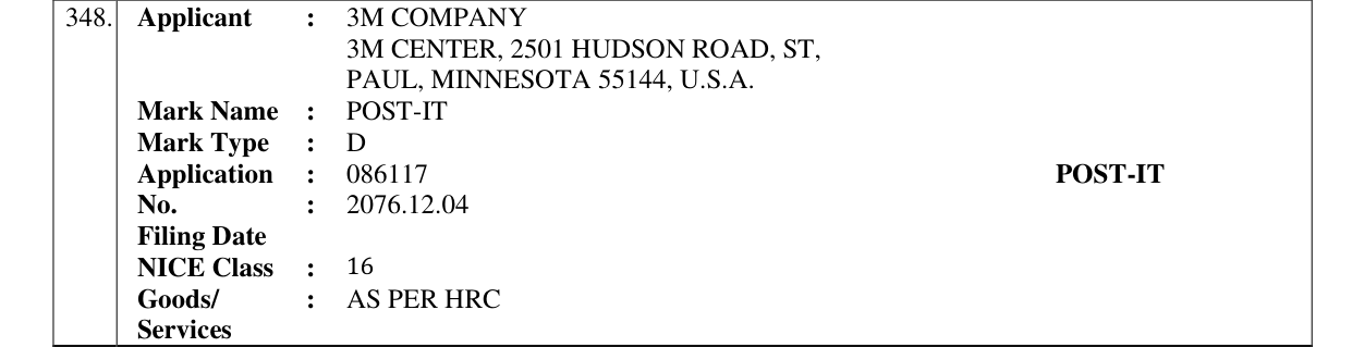 Original bulletin entry for POST-IT