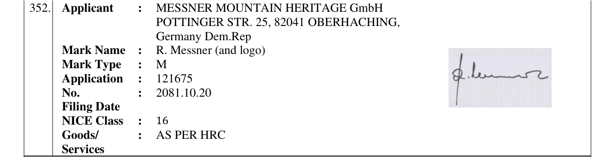 Original bulletin entry for R. Messner (and logo)