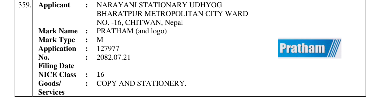 Original bulletin entry for PRATHAM (and logo)