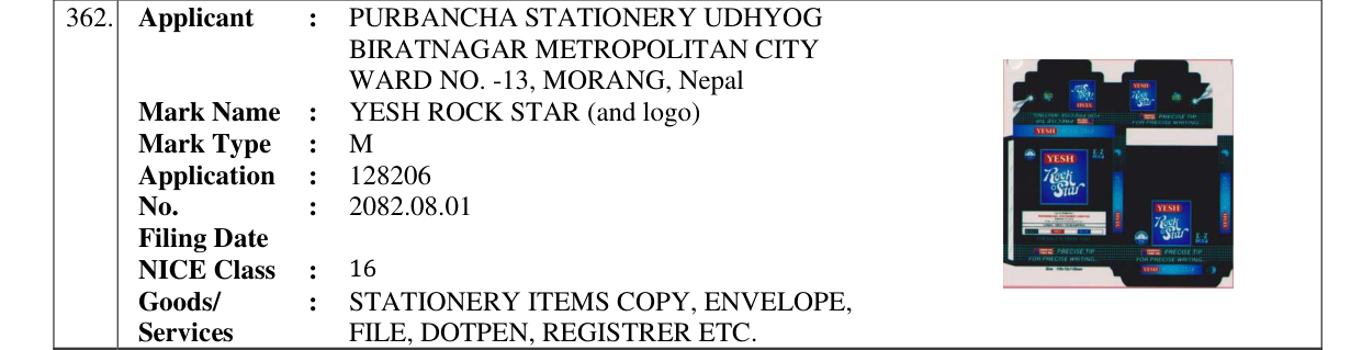 Original bulletin entry for YESH ROCK STAR (and logo)