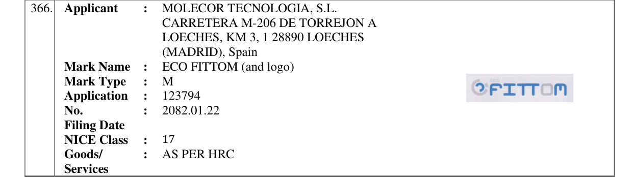 Original bulletin entry for ECO FITTOM (and logo)