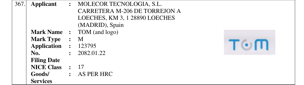 Original bulletin entry for TOM (and logo)