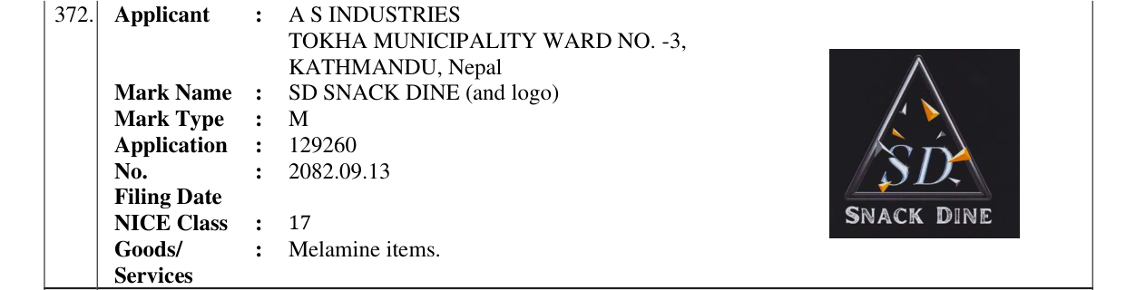 Original bulletin entry for SD SNACK DINE (and logo)